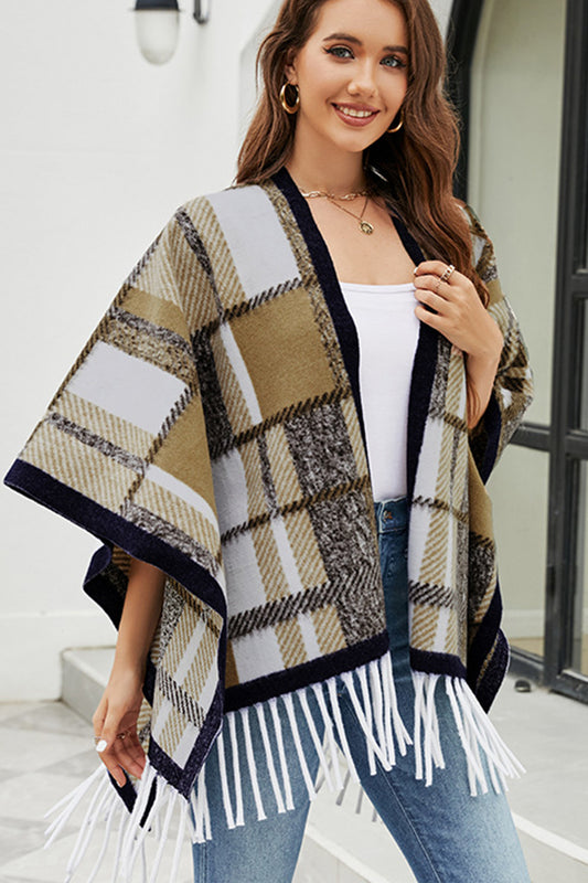 Cloak Sleeve Fringe Detail Poncho - Siennasass