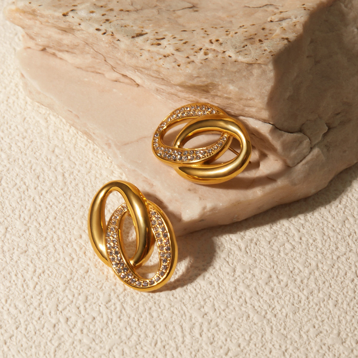 Stainless Steel Inlaid Rhinestone Double-Hoop Earrings - Siennasass