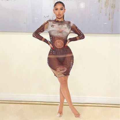 Mesh-Langarmkleid