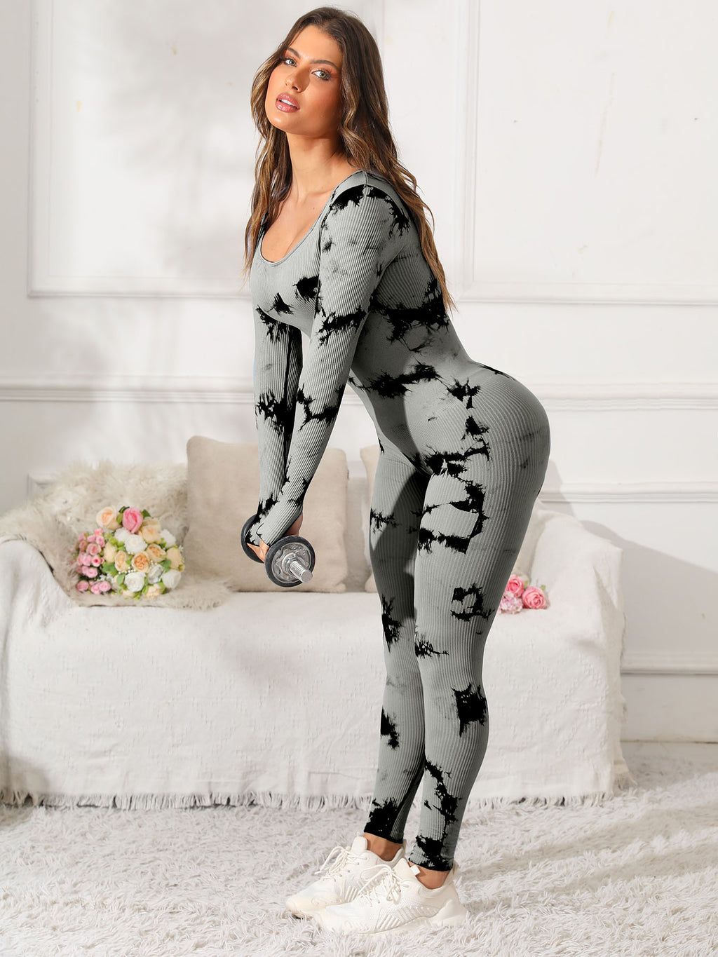 Scoop Neck Long Sleeve Active Jumpsuit - Siennasass