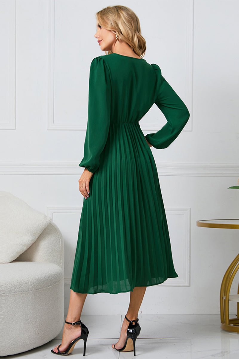 V-Neck Long Sleeve Tie Waist Midi Dress - Siennasass