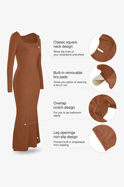 Basic Bae – Integrierte Shapewear – Maxikleid mit eckigem Ausschnitt und langen Ärmeln