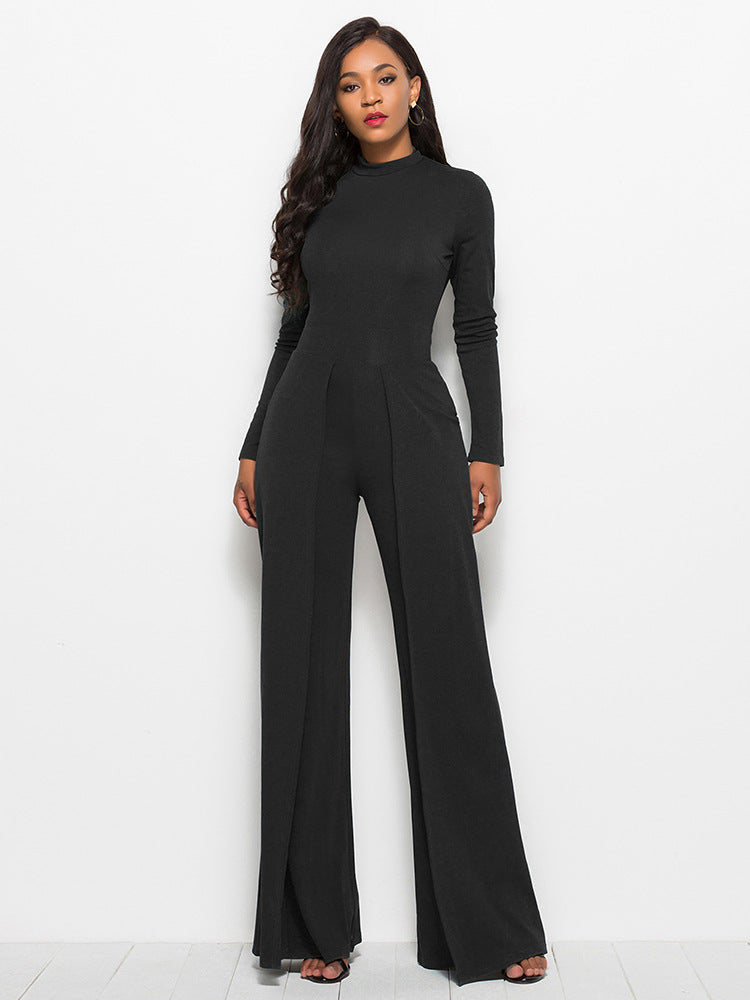 Long Sleeve Mock Neck Wide Leg Jumpsuit - Siennasass