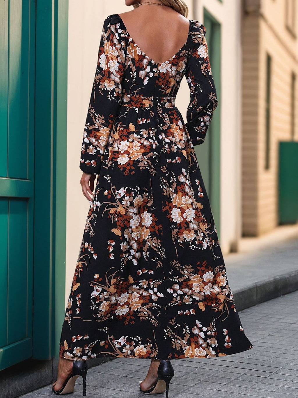 Slit Printed Surplice Long Sleeve Maxi Dress - Siennasass
