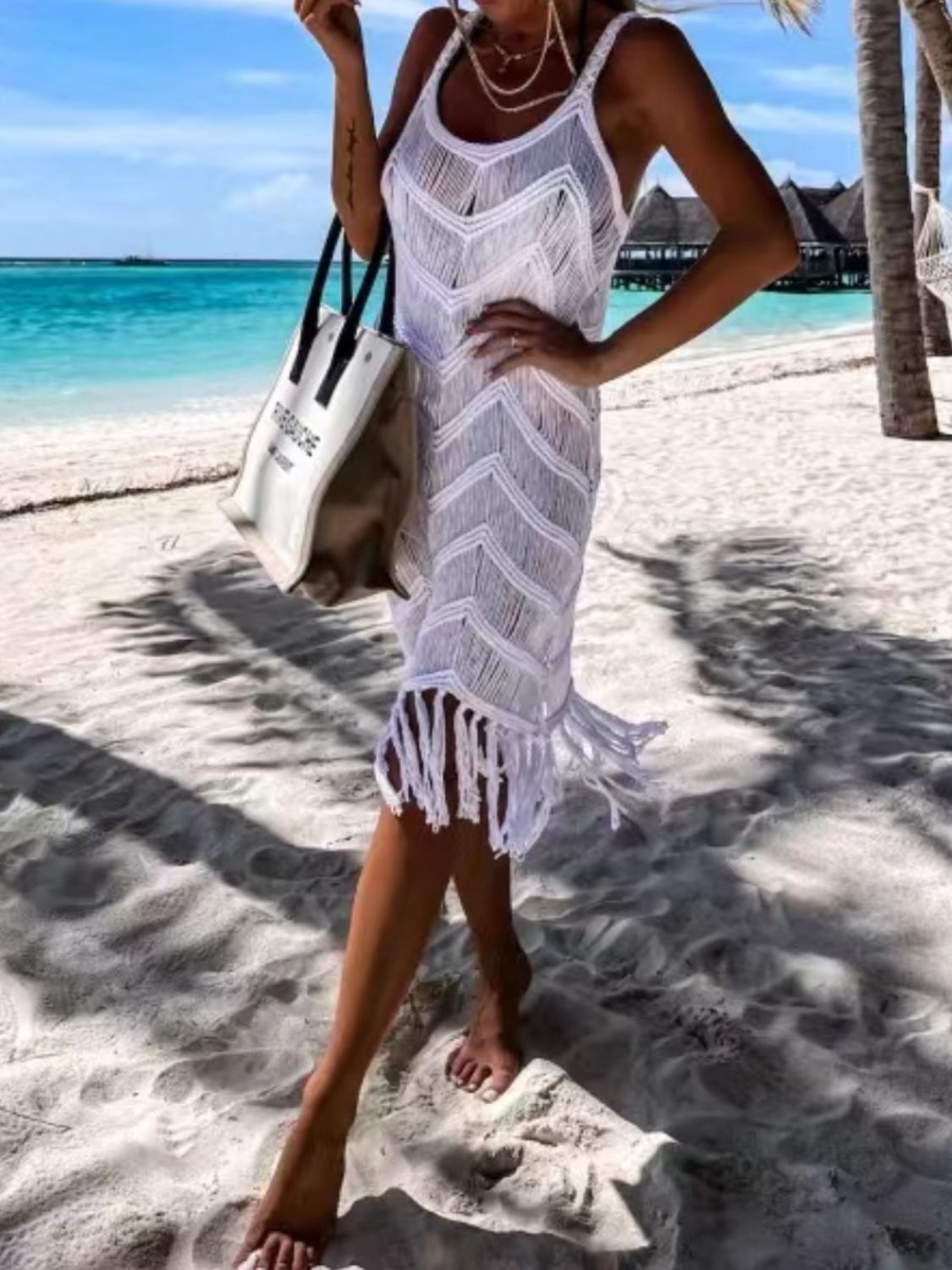 Fringe Scoop Neck Cover-Up - Siennasass