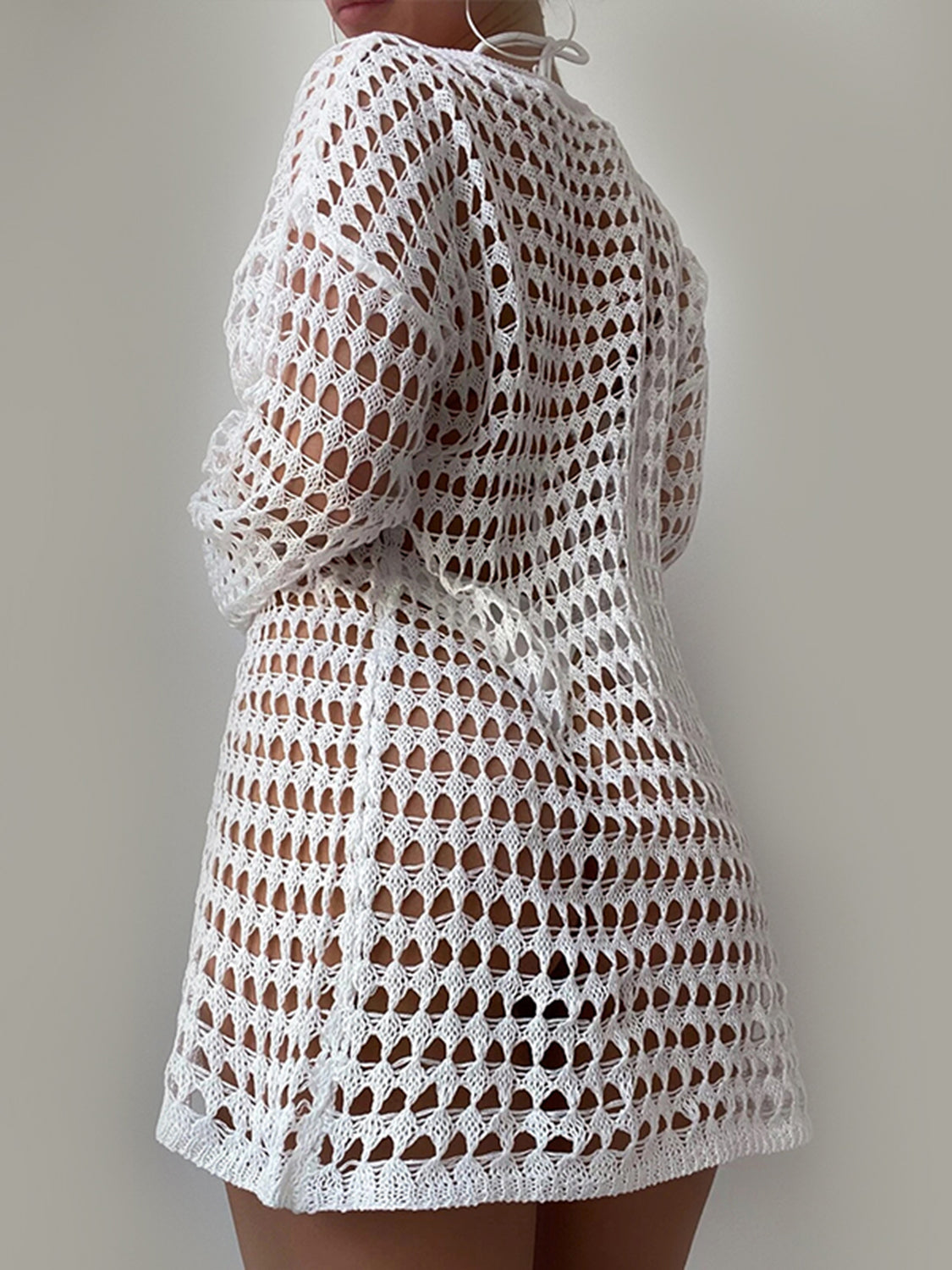 Openwork Boat Neck Long Sleeve Cover-Up - Siennasass