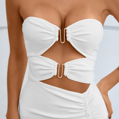Tube Top Dress Dress Banquet Party Drawstring - Siennasass