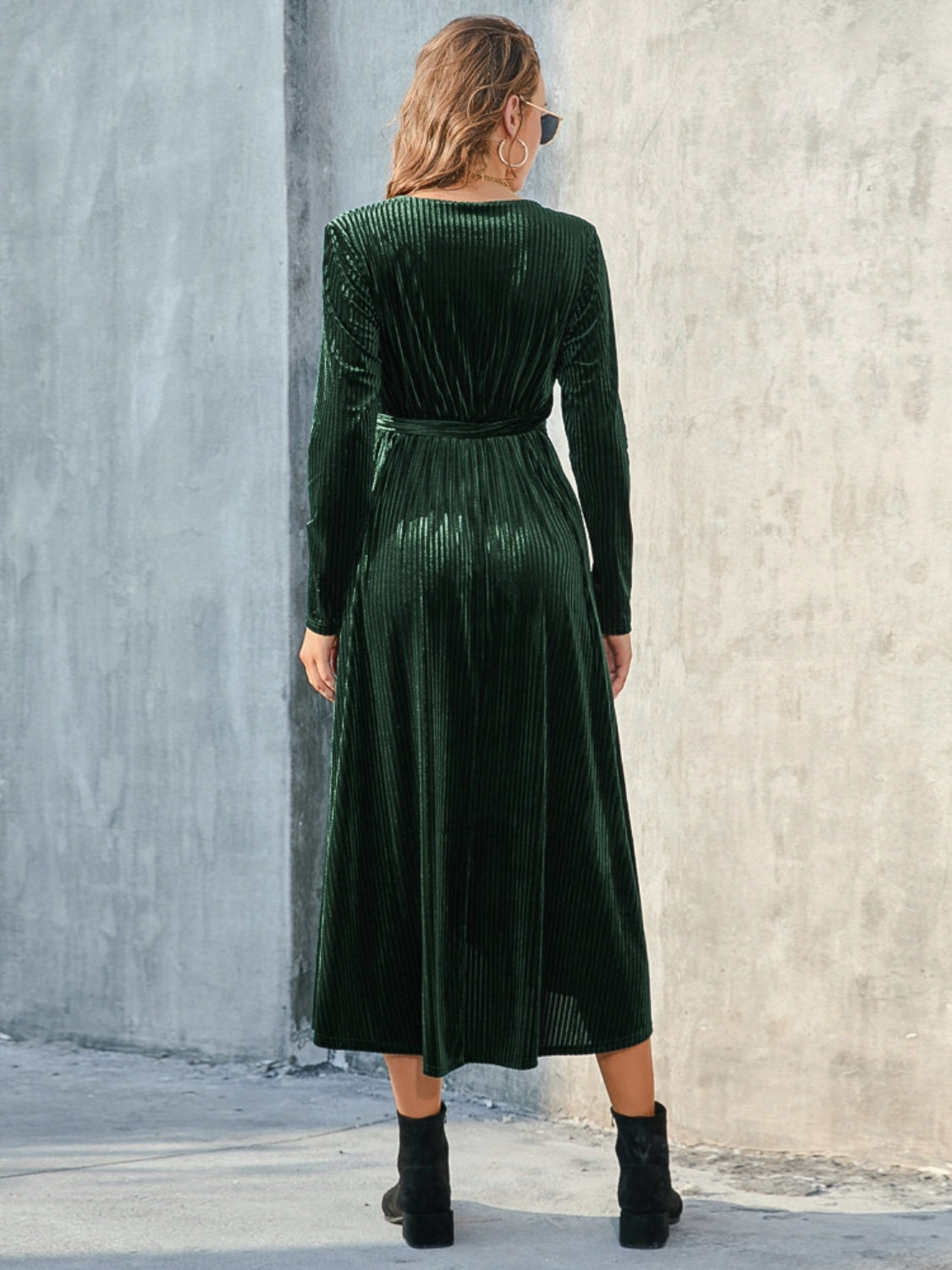 Tie Front Long Sleeve Slit Dress - Siennasass
