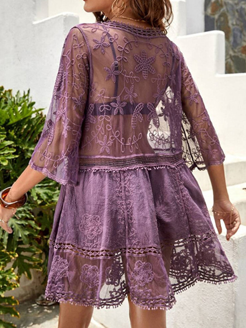 Lace Detail Plunge Cover-Up Dress - Siennasass