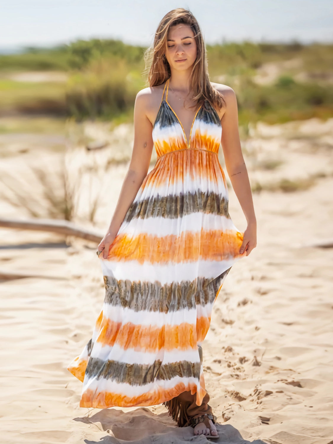 Tie-Dye Halter Neck Sleeveless Dress - Siennasass