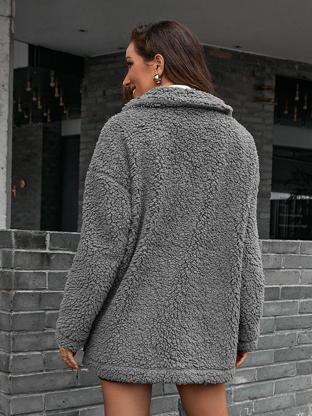 Zip-Up Collared Teddy Jacket - Siennasass