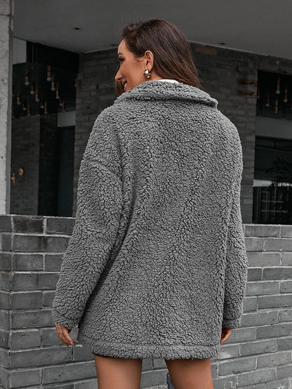 Zip-Up Collared Teddy Jacket - Siennasass