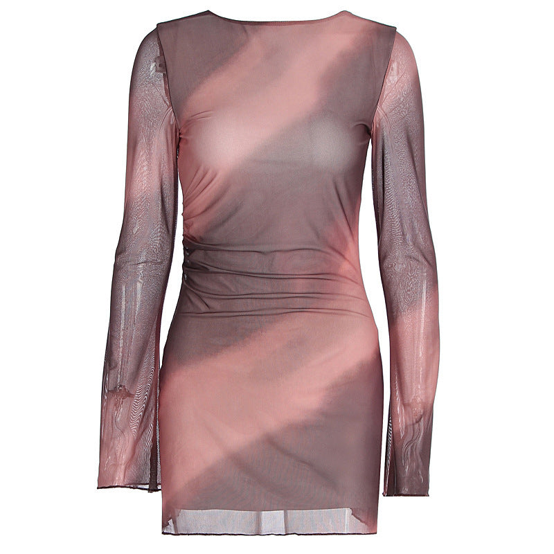 Modisches, doppellagiges, bedrucktes Kleid mit Taillenregulierung für Damen