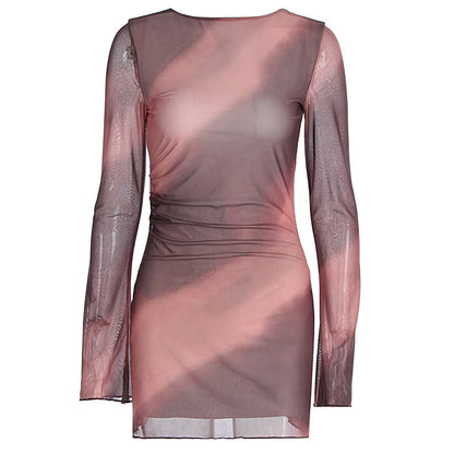 Modisches, doppellagiges, bedrucktes Kleid mit Taillenregulierung für Damen