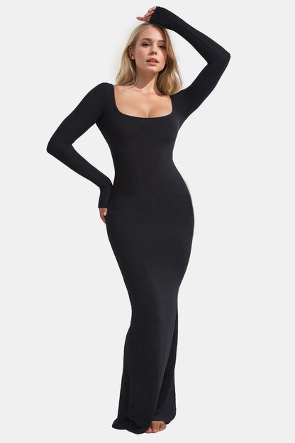 Basic Bae – Integrierte Shapewear – Maxikleid mit eckigem Ausschnitt und langen Ärmeln