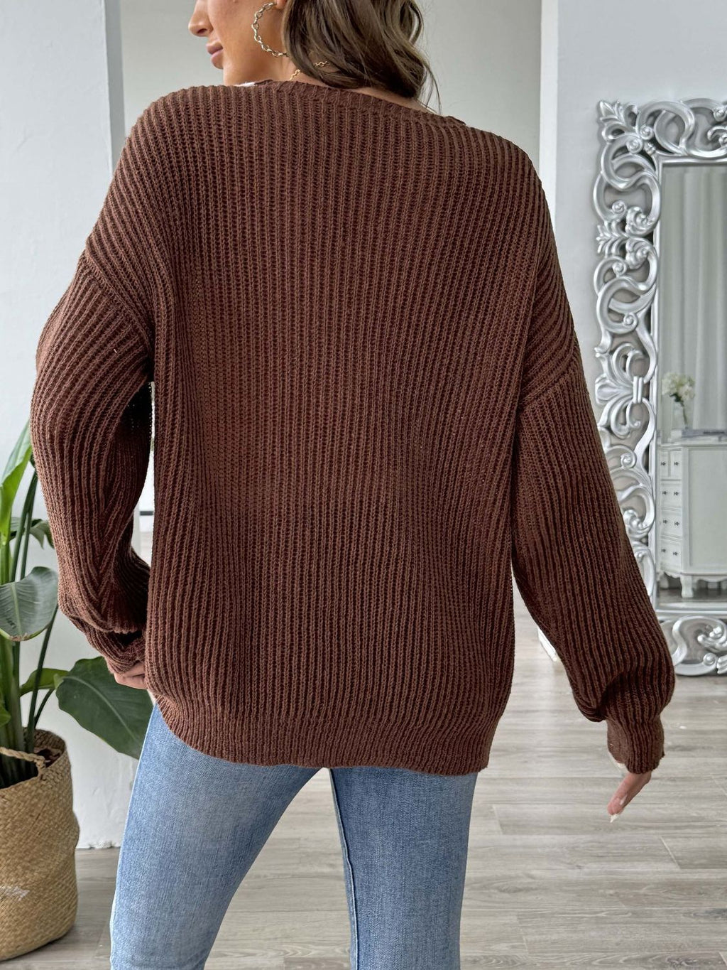Contrast Trim Dropped Shoulder Long Sleeve Sweater - Siennasass