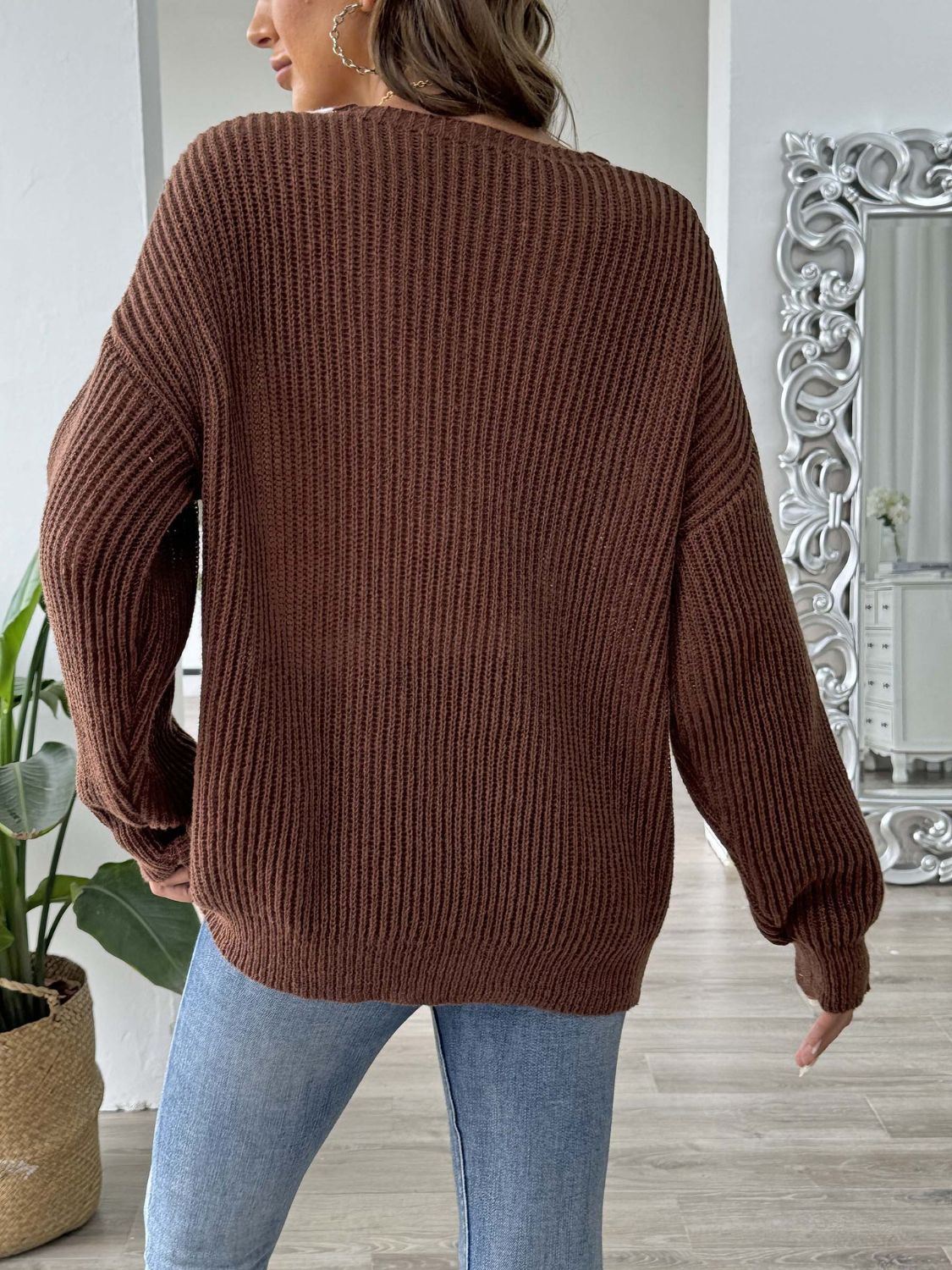 Contrast Trim Dropped Shoulder Long Sleeve Sweater - Siennasass