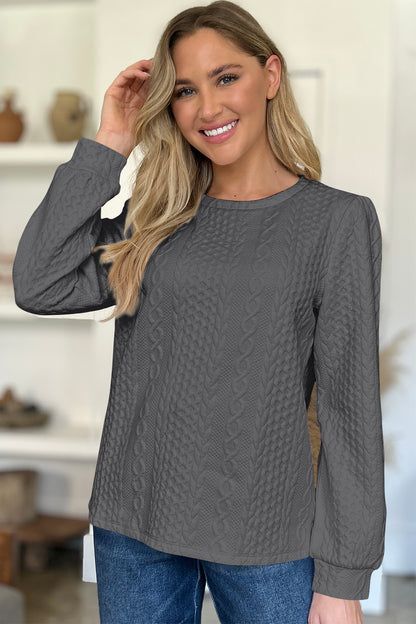 Textured Round Neck Long Sleeve Sweatshirt - Siennasass