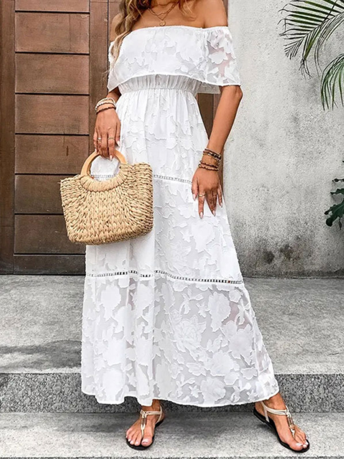 Off-Shoulder Short Sleeve Maxi Dress - Siennasass
