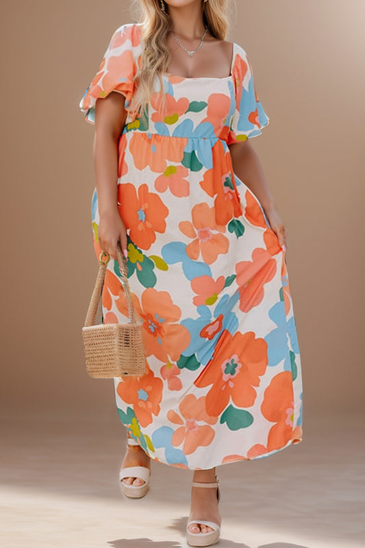 Plus Size Printed Short Sleeve Dress - Siennasass