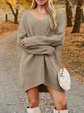 V-Neck Dropped Shoulder Sweater Dress - Siennasass