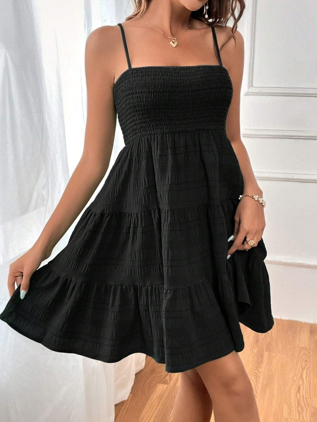 Tiered Smocked Square Neck Cami Dress - Siennasass