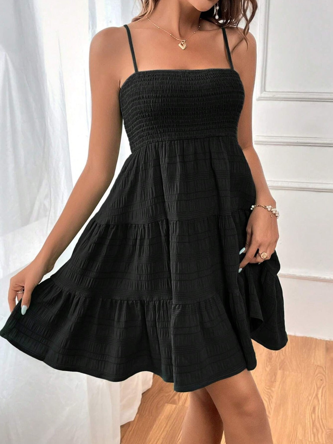 Tiered Smocked Square Neck Cami Dress - Siennasass