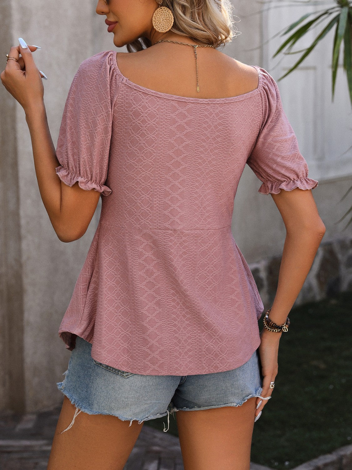 Ruched V-Neck Flounce Sleeve Blouse - Siennasass