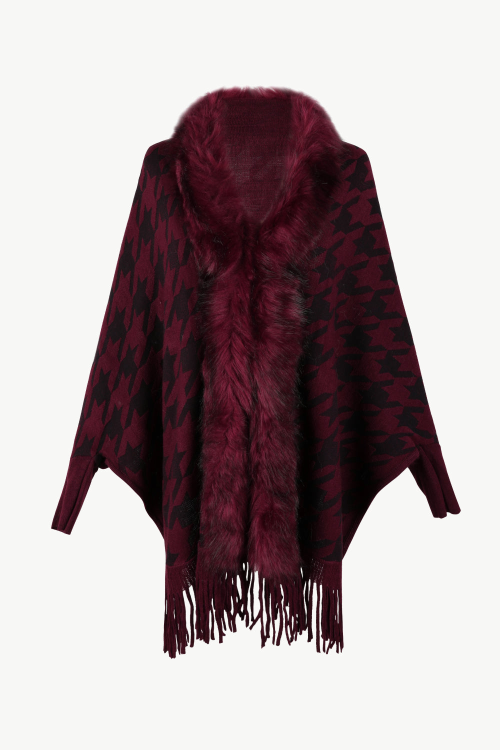 Houndstooth Fringe Hem Poncho - Siennasass
