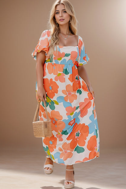 Plus Size Printed Short Sleeve Dress - Siennasass