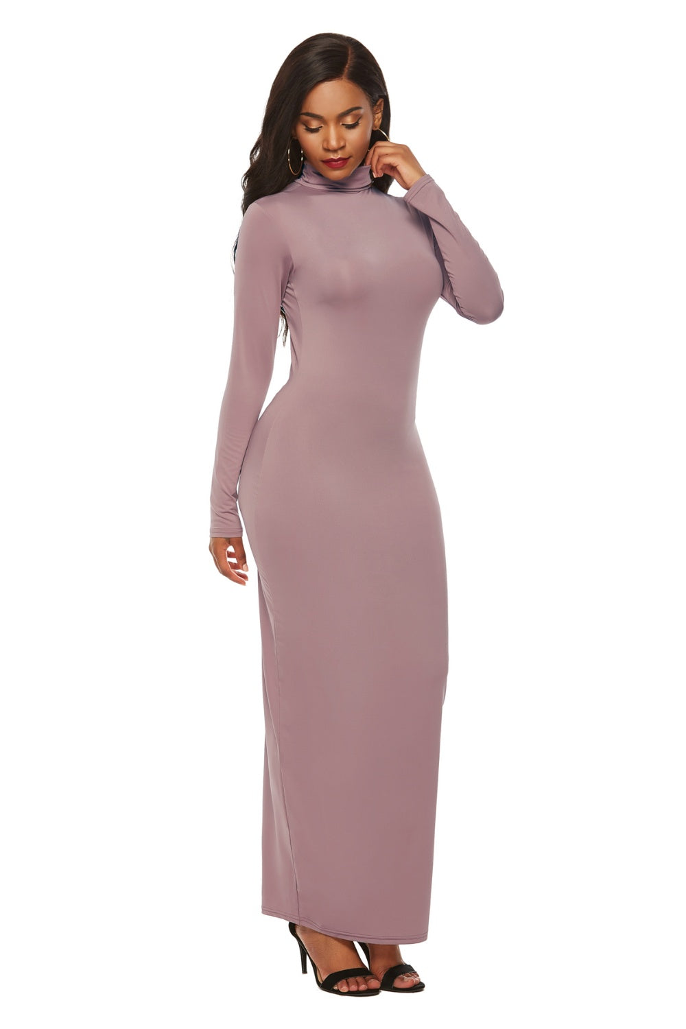 Mock Neck Long Sleeve Maxi Slim Dress - Siennasass