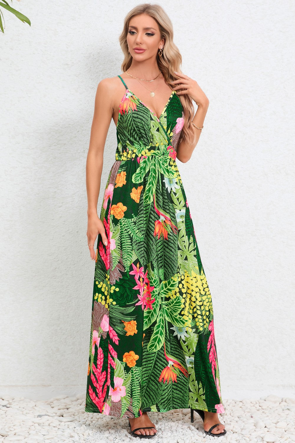 Printed Surplice Maxi Cami Dress - Siennasass