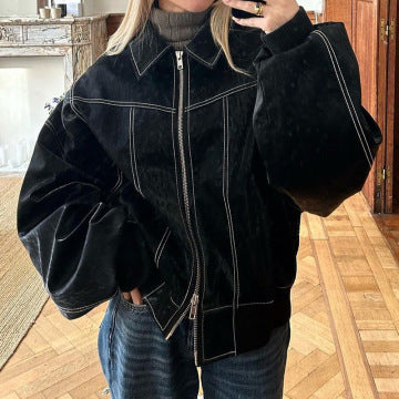 Loose Fashion Lapel Zip-up Jacket