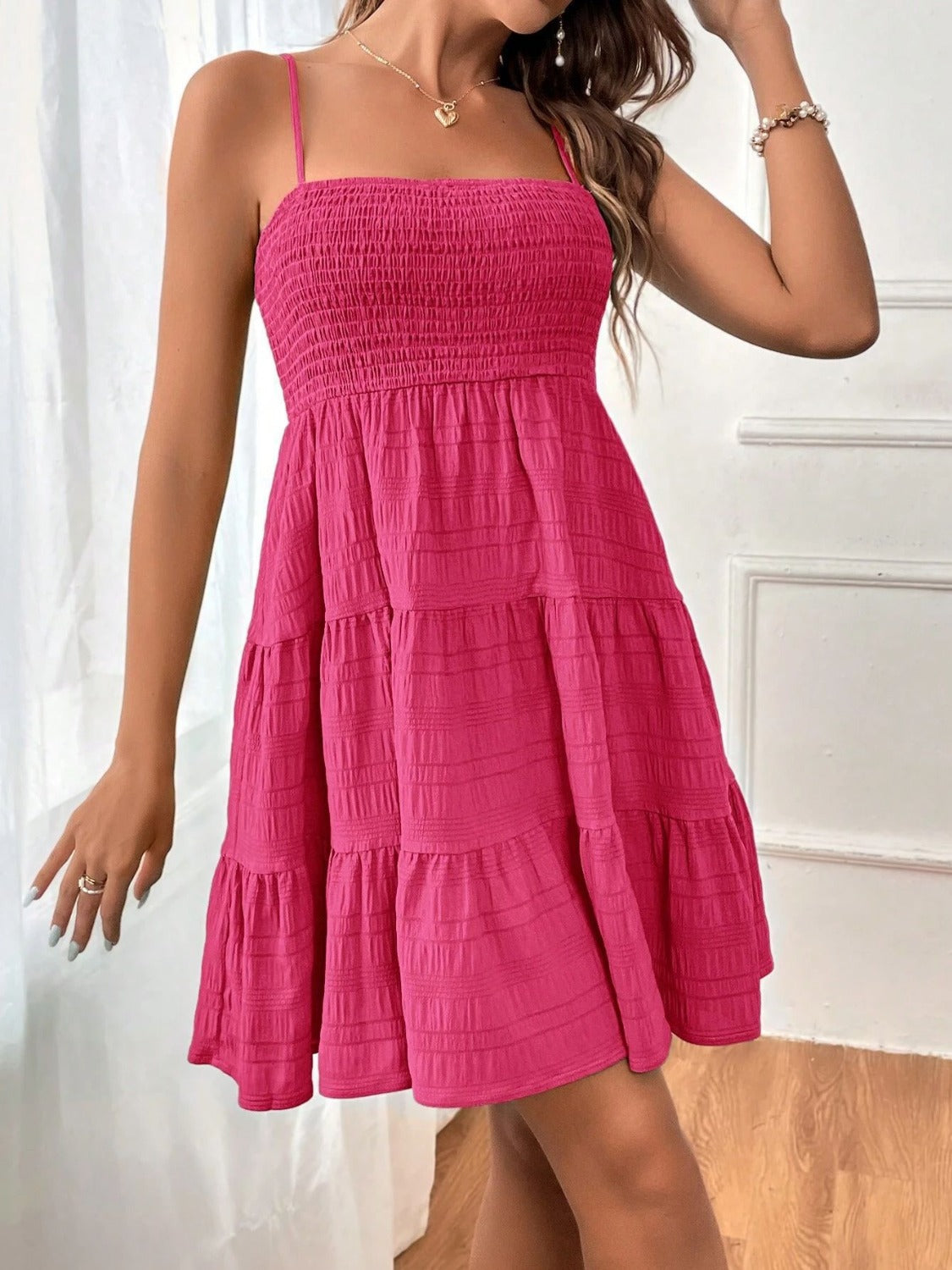 Tiered Smocked Square Neck Cami Dress - Siennasass