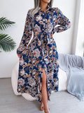 Tied Printed Long Sleeve Midi Dress - Siennasass