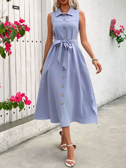 Collared Neck Sleeveless Dress - Siennasass