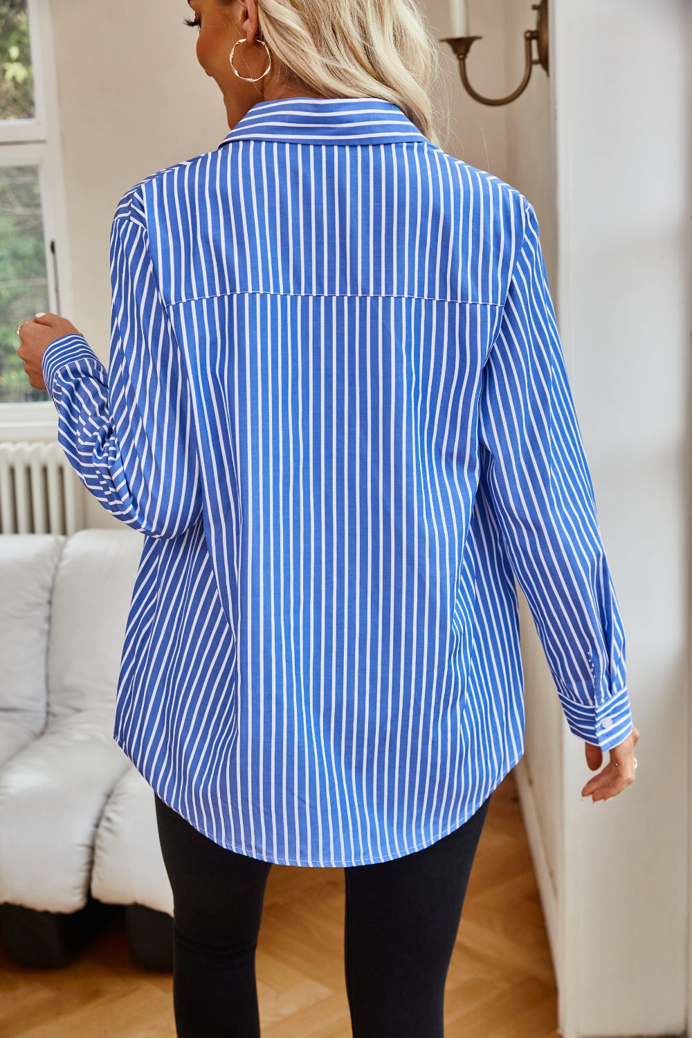Striped Button Up Long Sleeve Shirt - Siennasass