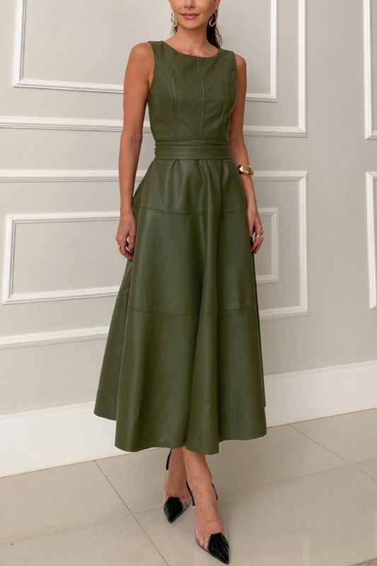 Round Neck Sleeveless Midi Dress - Siennasass