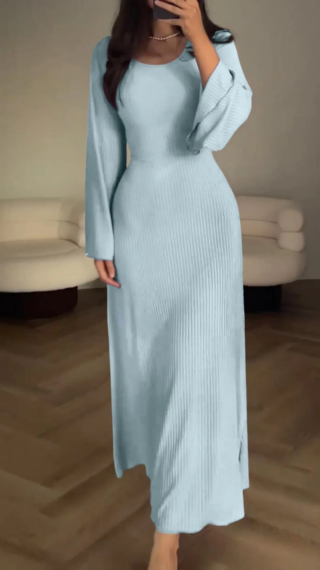 Long Sleeve Split Loose Dress - Siennasass