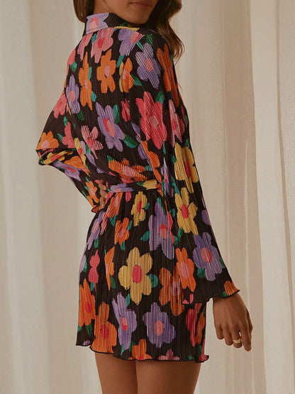 Tied Button Up Long Sleeve Dress - Siennasass