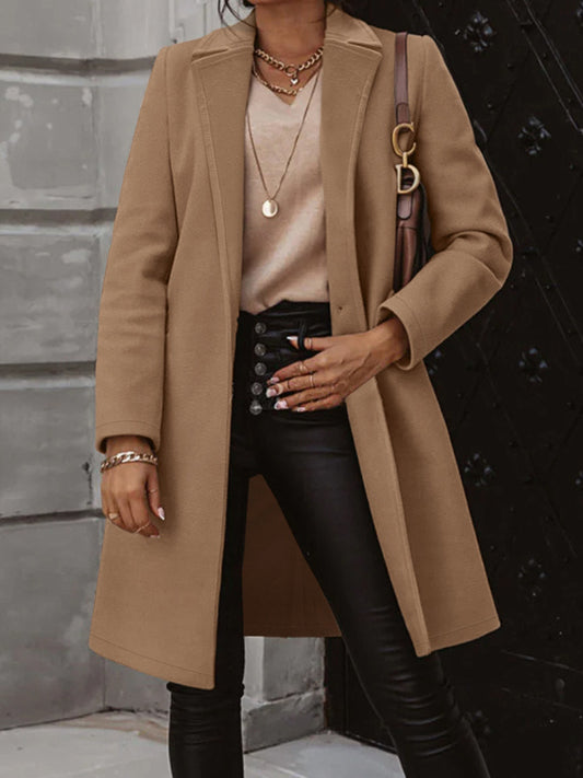 Collared Neck Button Up Long Sleeve Coat - Siennasass