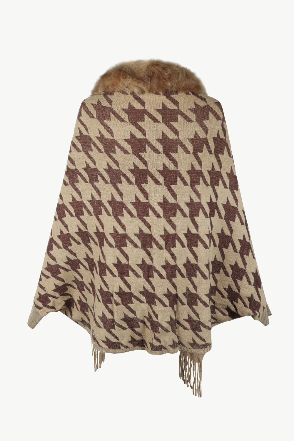 Houndstooth Fringe Hem Poncho - Siennasass
