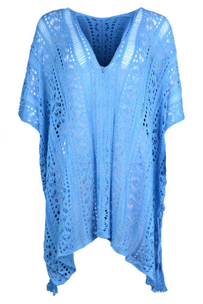 Cutout V-Neck Cover-Up with Tassel - Siennasass