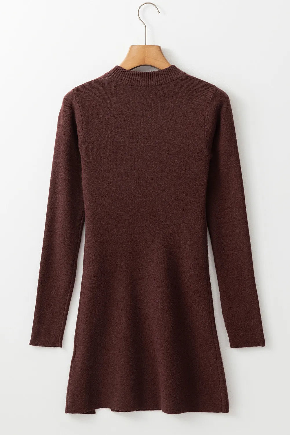 Slit Mock Neck Long Sleeve Wrap Sweater Dress - Siennasass