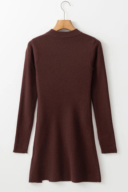 Slit Mock Neck Long Sleeve Wrap Sweater Dress - Siennasass
