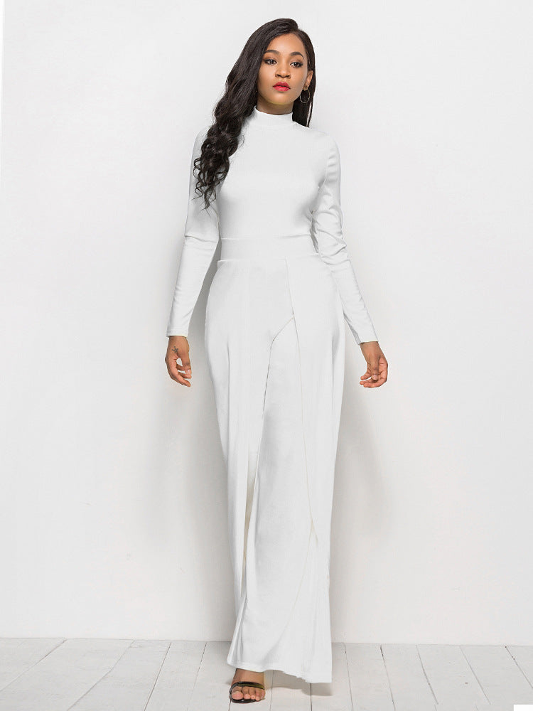 Long Sleeve Mock Neck Wide Leg Jumpsuit - Siennasass