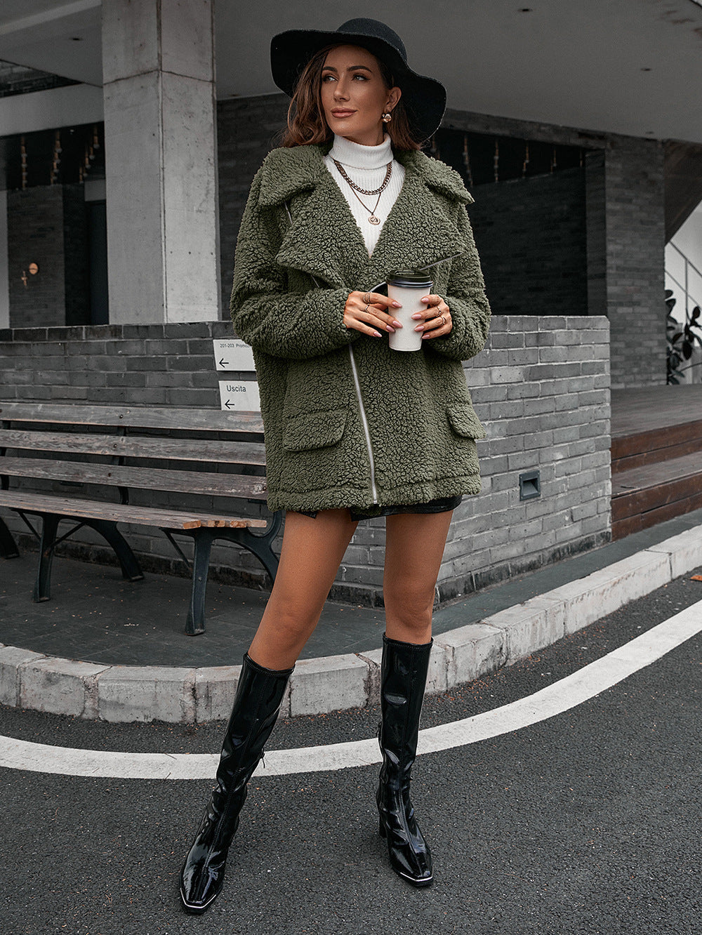Zip-Up Collared Teddy Jacket - Siennasass