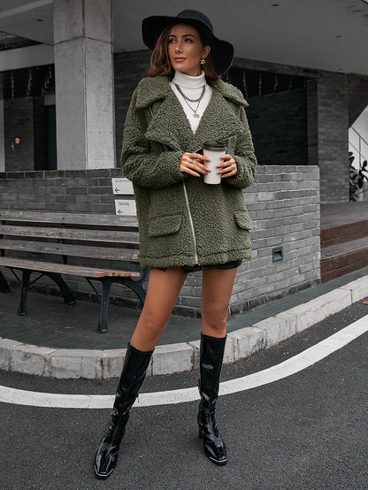 Zip-Up Collared Teddy Jacket - Siennasass