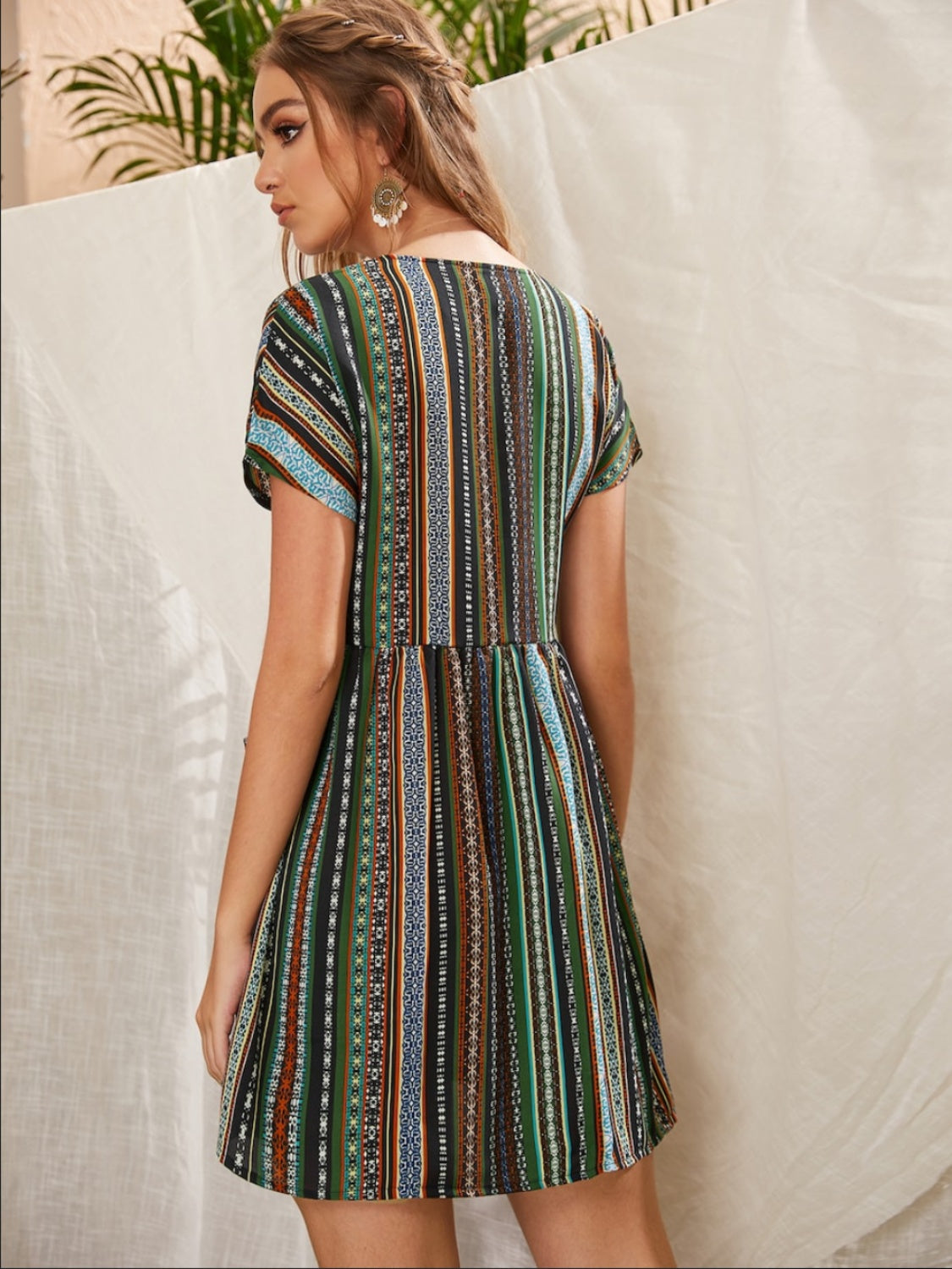 Pocketed Striped Short Sleeve Dress - Siennasass