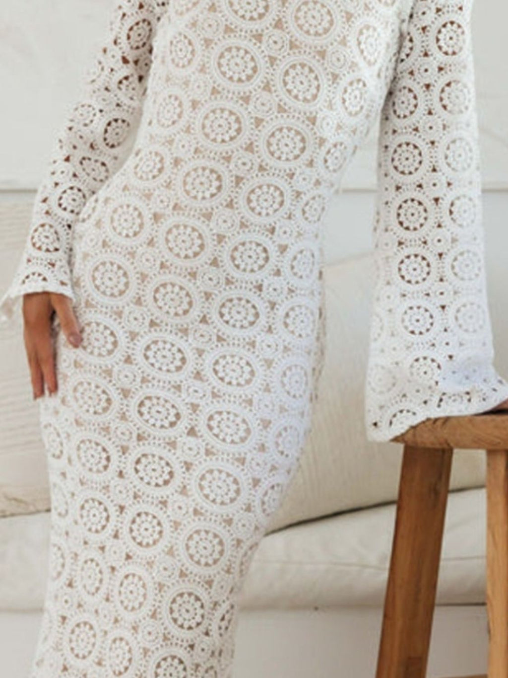 Lace Backless Round Neck Flare Sleeve Dress - Siennasass